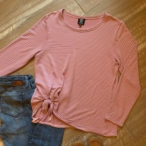 Bobeau striped knot detail long sleeve top - large